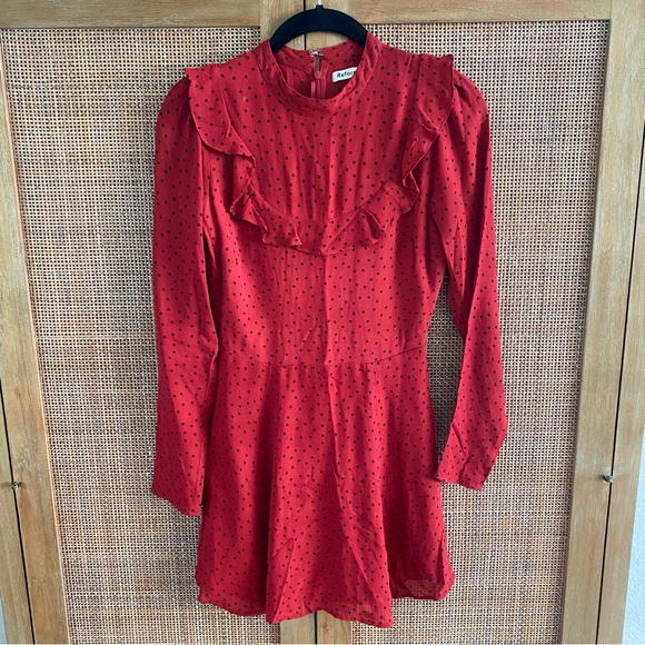 Reformation Spark Red Polka Dot Ruffle
Mini Dress - Picture 4 of 7